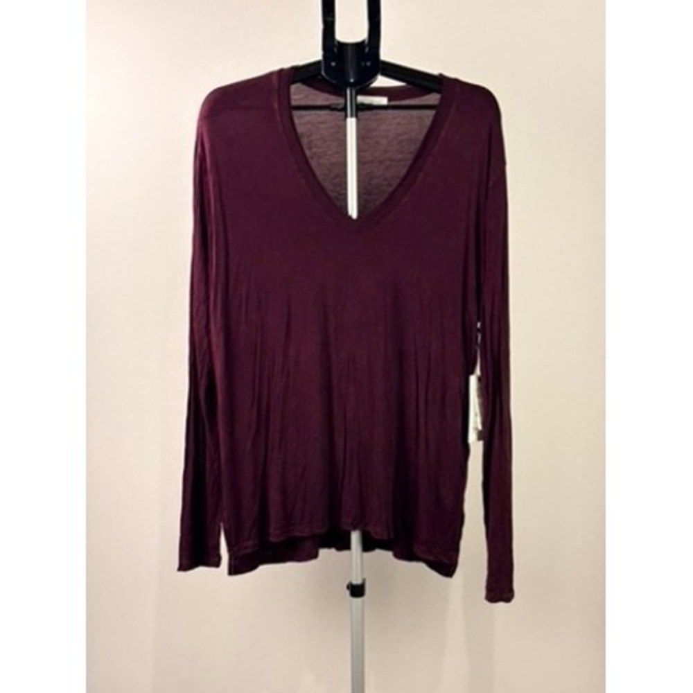 Treasure & Bond Womens 1X Burgundy V-Neck Long Sleeve Top TB446870WN NEW
